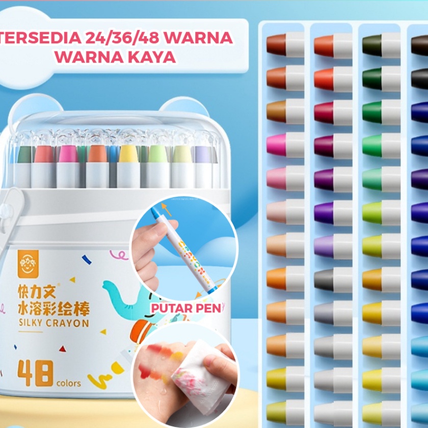 

Cepat CODWashable Silky Crayon 24 36 48 Warna Colorful Bucket Krayon Mewarnai Alat Warna Set Anak Wipe And Clean