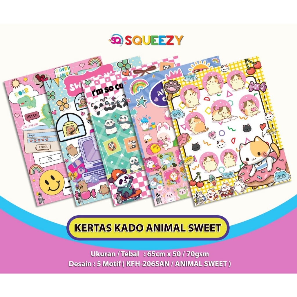 

20 pcs Kertas Kado Grosir Murah Motif Animal Sweet Mix isi 20pc Murah Berkualitas