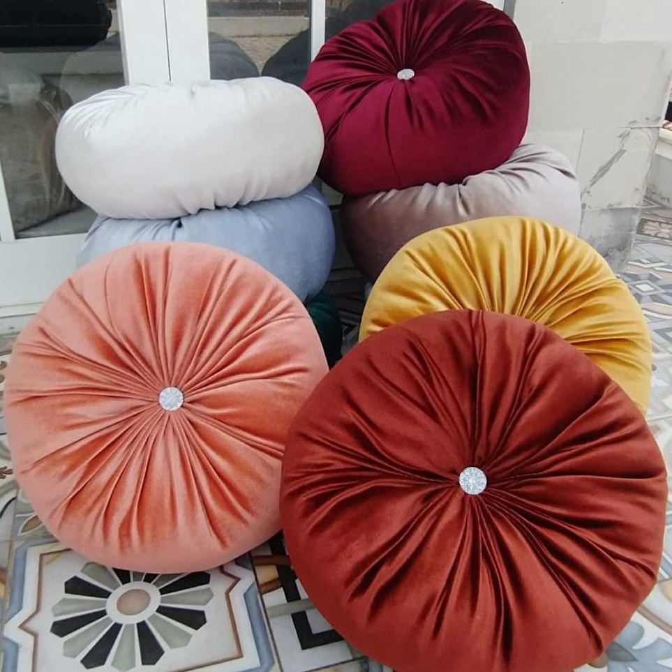 Super Heboh  Bantal sofa round pillow bulat kancing permata Bantal Bulat Labu Terbaik Velvet Bludru 