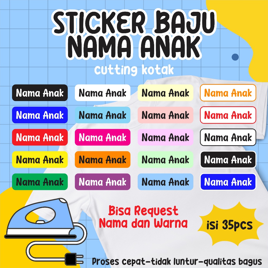 

Sablon setrika Sticker label nama dtf custom label nama anak sticker label baju murah