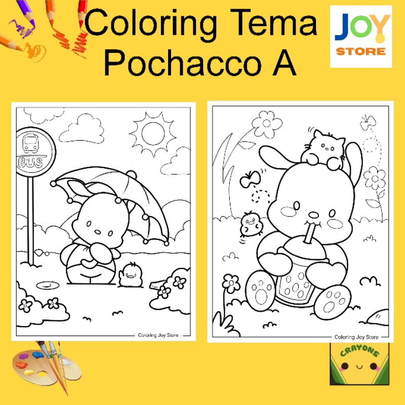 

Kertas Gambar Mewarnai ukuran A4 dan A5 150 gsm - Coloring Paper Tema Pochacco A Toko Joy Store