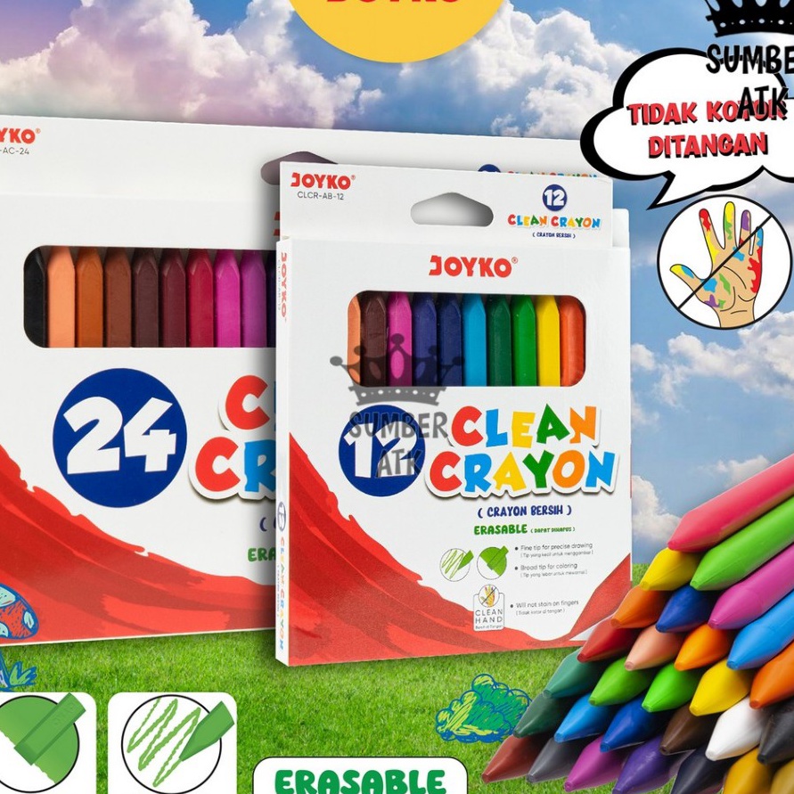 

murah Krayon Bersih Clean Crayon Erasable Joyko 12 dan 24 Warna CLCRAB12 CLCRAC24