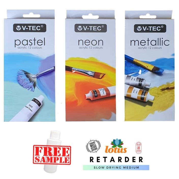 

Terbatas VTEC Acrylic Colour Pastel Neon Metallic Set 12 Warna x 6ML Tube