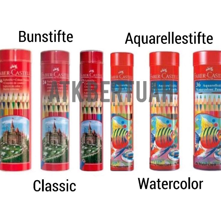 

Wow FABER CASTELL ROUND TIN CLASSIC WATER COLOR PENCIL PENSIL WARNA TABUNG KALENG BULAT SET 12 24 36