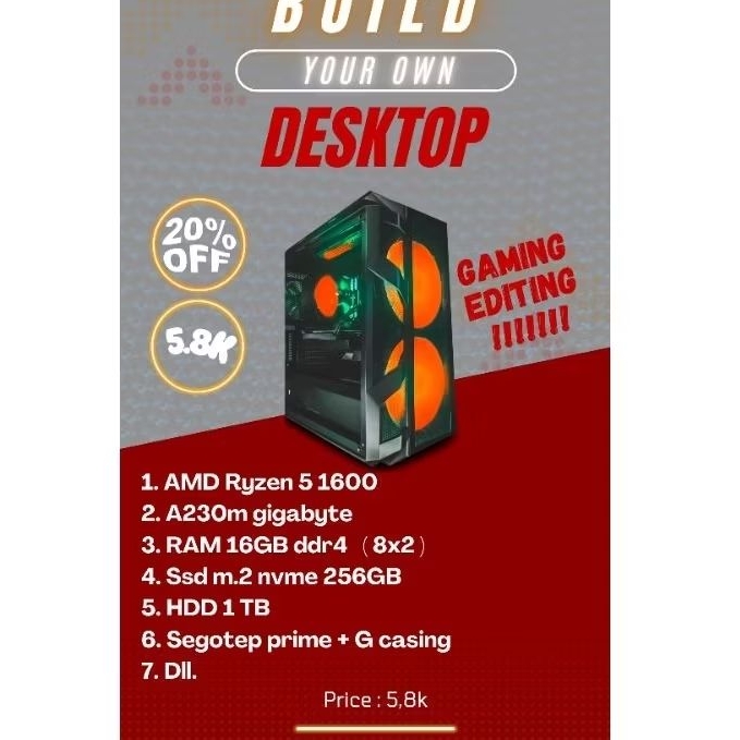 RAKIT PC AMD RYZEN 5 1600 ft. RX 580