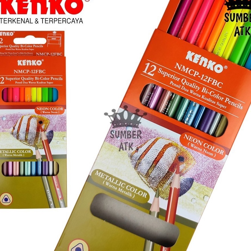 

KI3 Pensil Warna BiColor 12 Color Pencils NMCP12C KENKO NEON dan METALLIC Duo Color