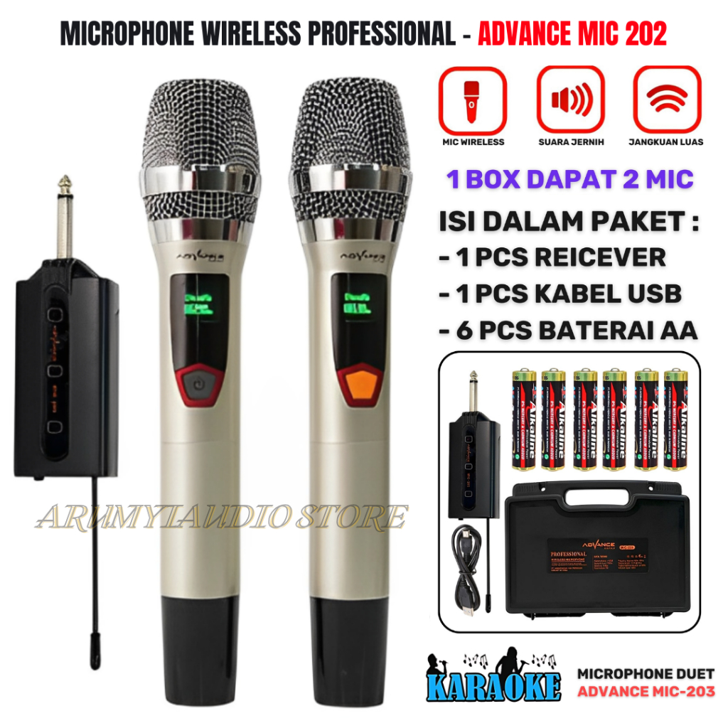 Advance Mic-203 Profesional 2 Mic Wireless Microphone Karoke Mic Bagus | Mic Wireless Advance 203 / 
