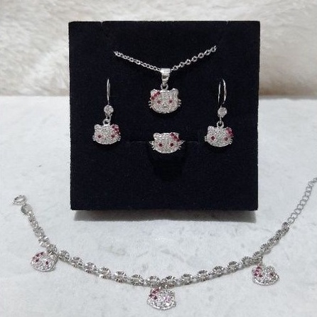 Perhiasan 1 Set Hello Kitty Perak Asli 925 Anak Anak ART U4W9