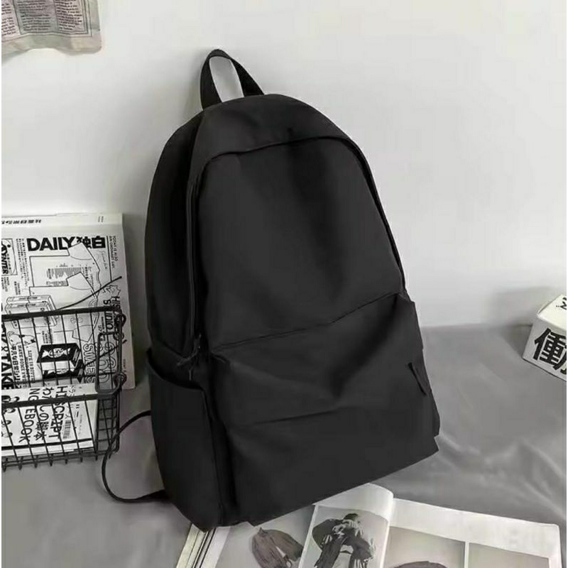 GettCollection - Tas Ransel Polos Pria Wanita Tas Sekolah Hitam Polos Tas Polos Stylish Tas Kekinian
