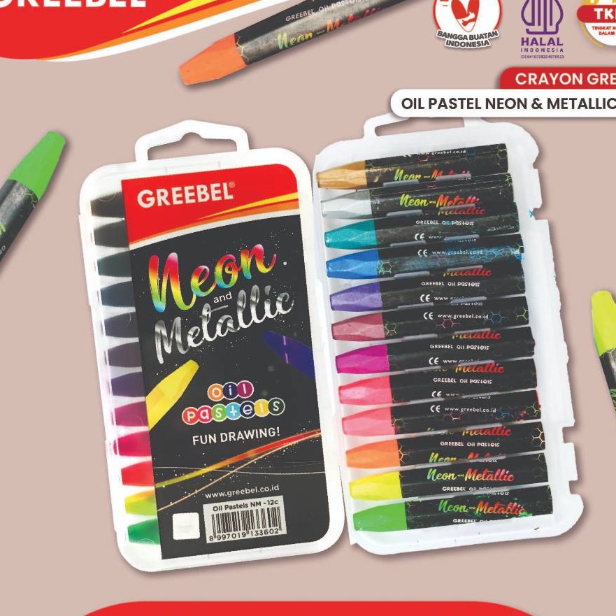 

Langka GREEBEL Crayon Krayon Neon Metalic 12 Warna untuk Anak non toxic