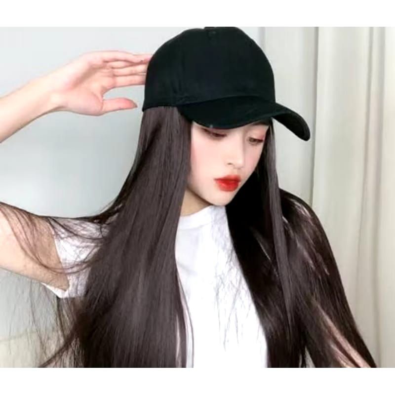 TOPI BASEBALL WIG TOPI WANITA WIG RAMBUT PANJANG WIG TOPI RAMBUT PANJANG