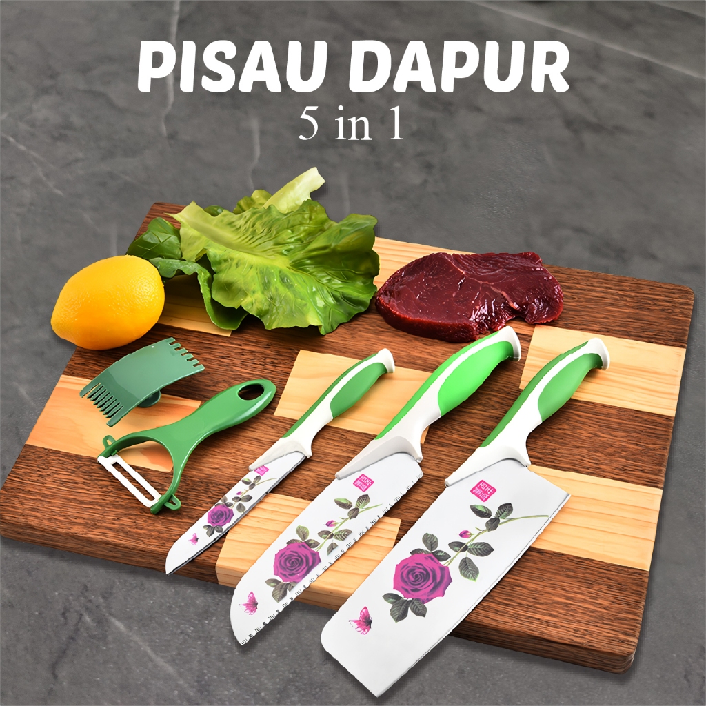 Flower Kitchen Knife Set 5 Pcs  Pisau Set Motif Bunga  Pisau Dapur