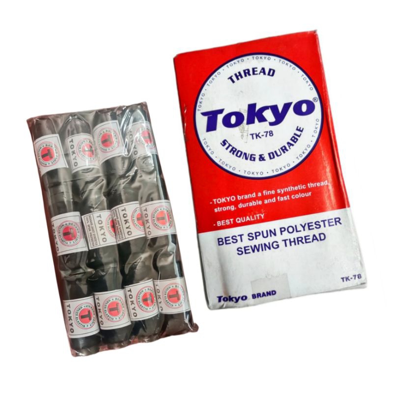 12 Pcs Benang Jahit Tokyo Warna Hitam/Benang Jahit/Benang Jahit Sintetis