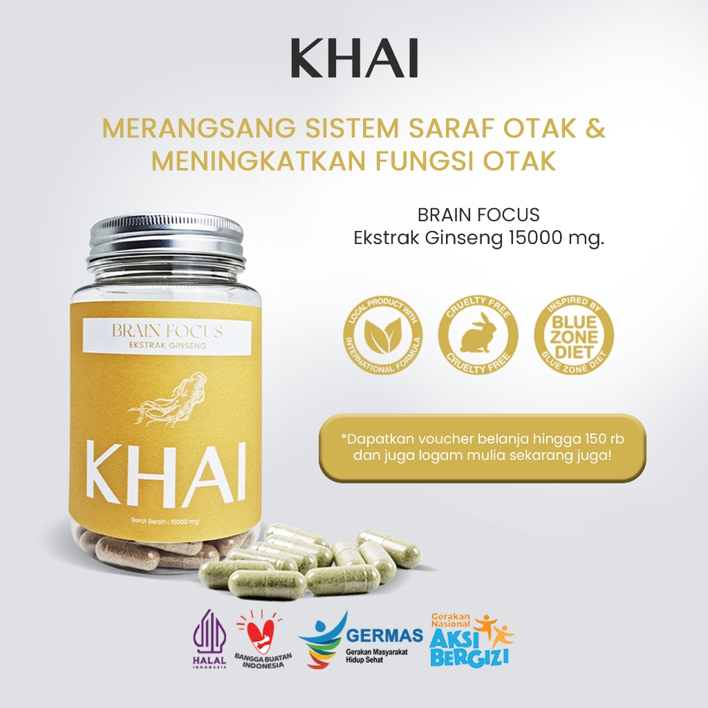 

FOKUS, DAYA INGAT, KONSENTRASI - KHAI BRAIN FOCUS - EKSTRAK ALAMI GINGSENG - 30 KAPSUL