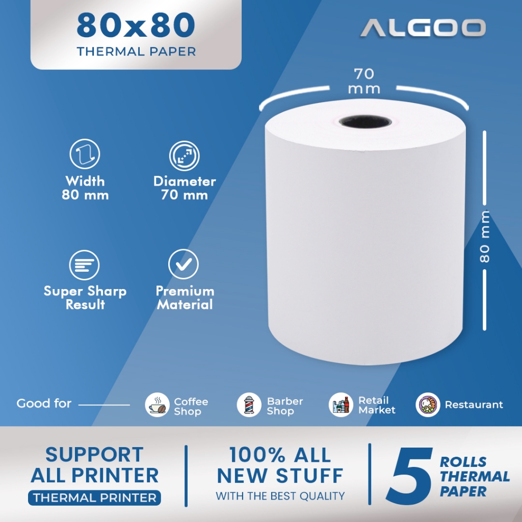 

ALGOO Kertas Thermal Struk Kasir 80x80 mm Paper Roll