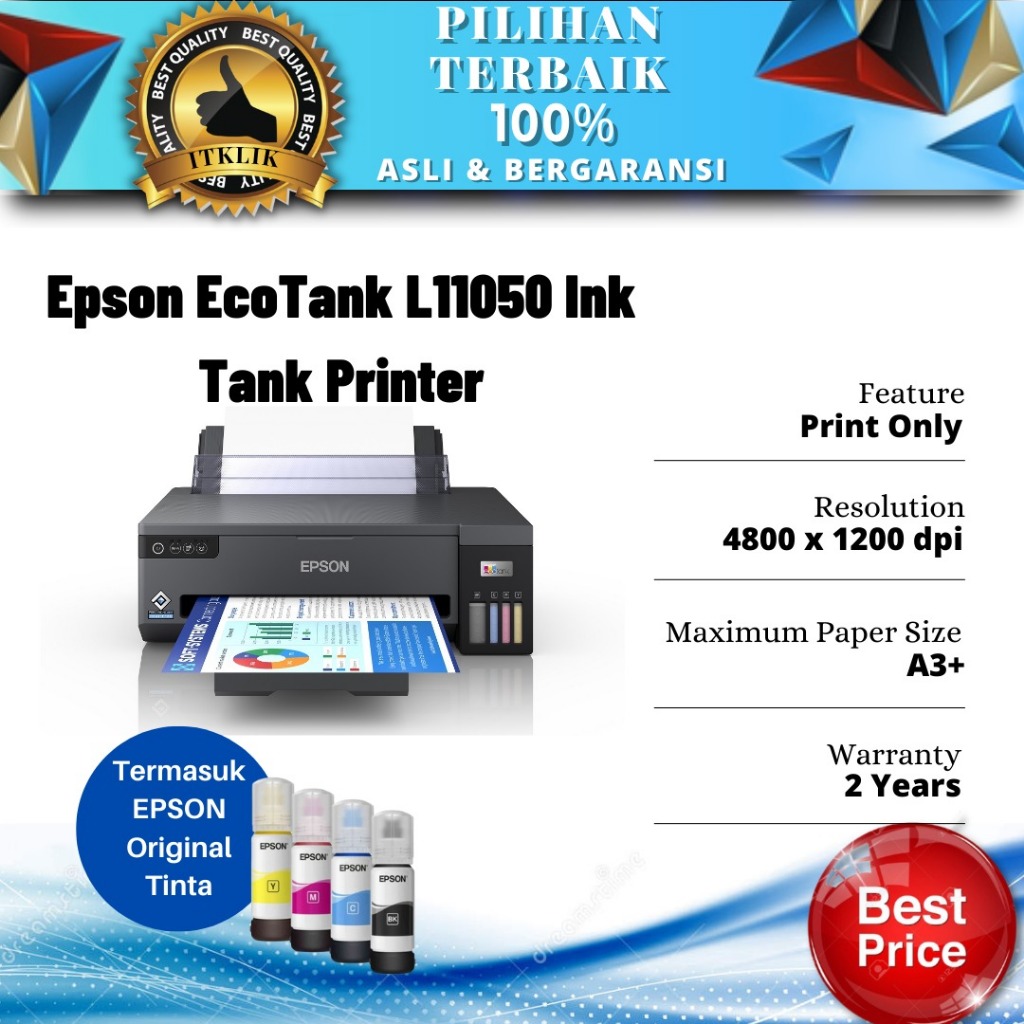 Printer EPSON L11050 L-11050 L 11050 Pengganti Epson L1300 L-1300 Print Only A3+ Garansi Resmi