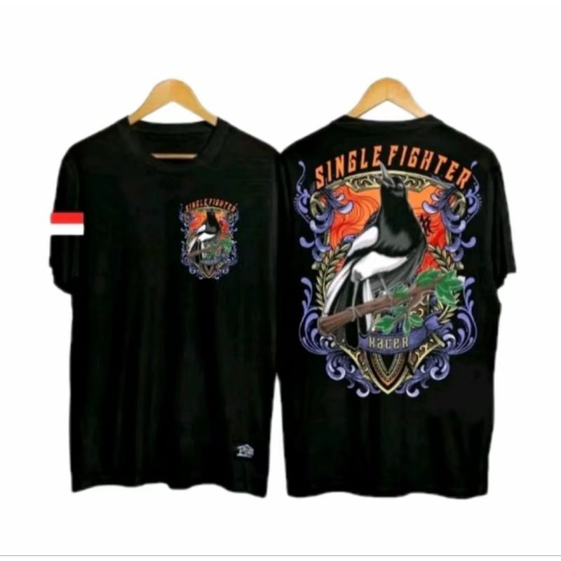 KAOS SINGLE FIGHTER BURUNG KACER MOTIF UNGU OREN