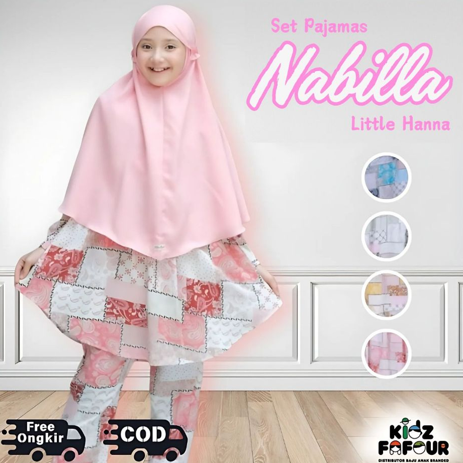 Nabilla Pajamas Series by Little Hanna | Baju Tidur  3 in 1 Piyama Katun Rayon Muslim Anak Perempuan