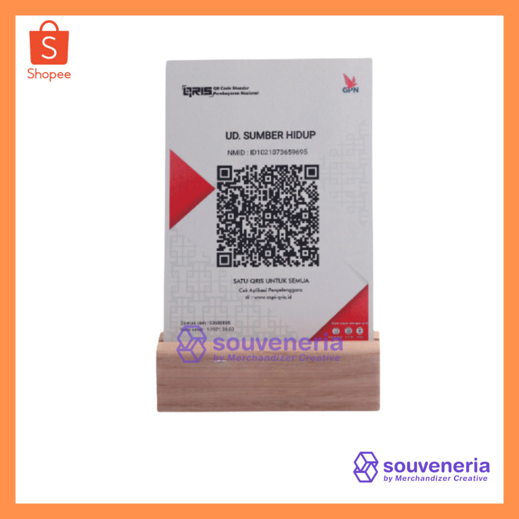 

QRIS Tent Card Akrilik Pembayaran Penyangga Kayu / QR Code Stand Wood
