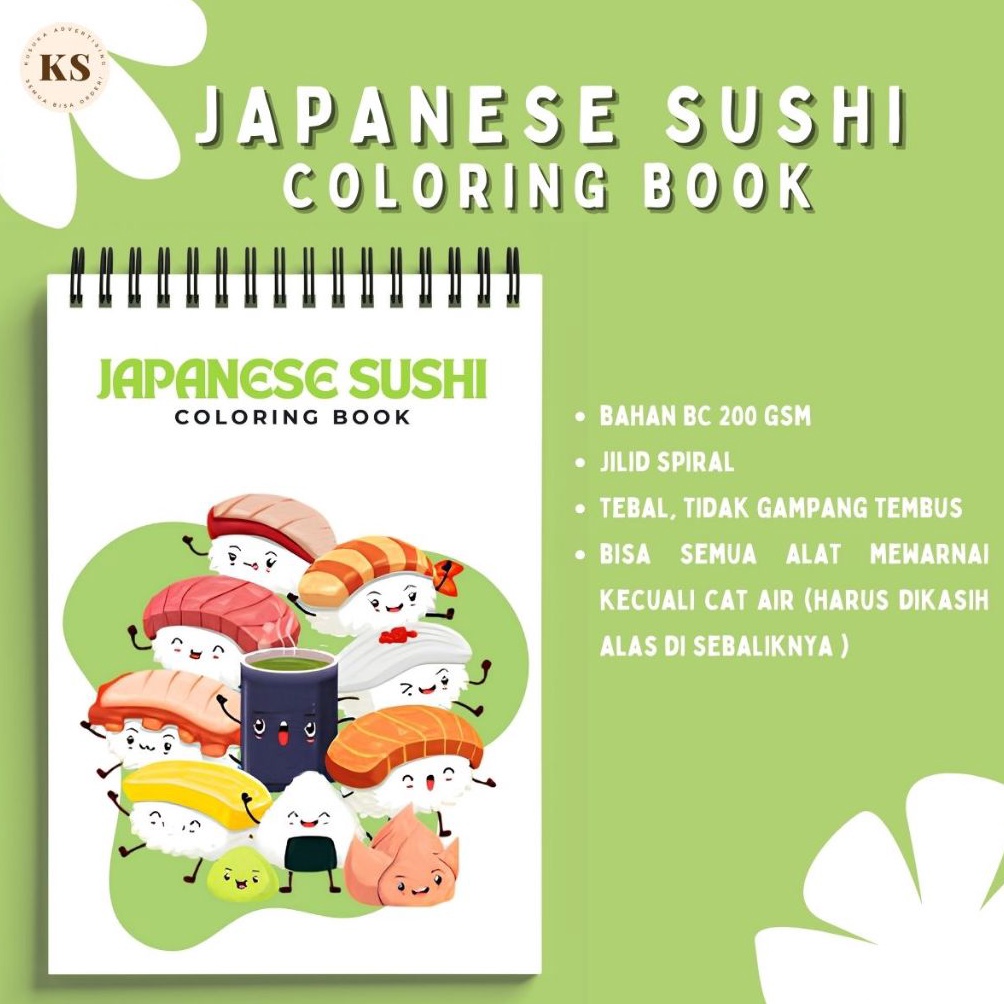 

JAPANESE SUSHI Coloring Book Relaxing Activity Tema Sushi Buku Mewarnai Remaja Dewasa Aesthetic Kertas Tebal