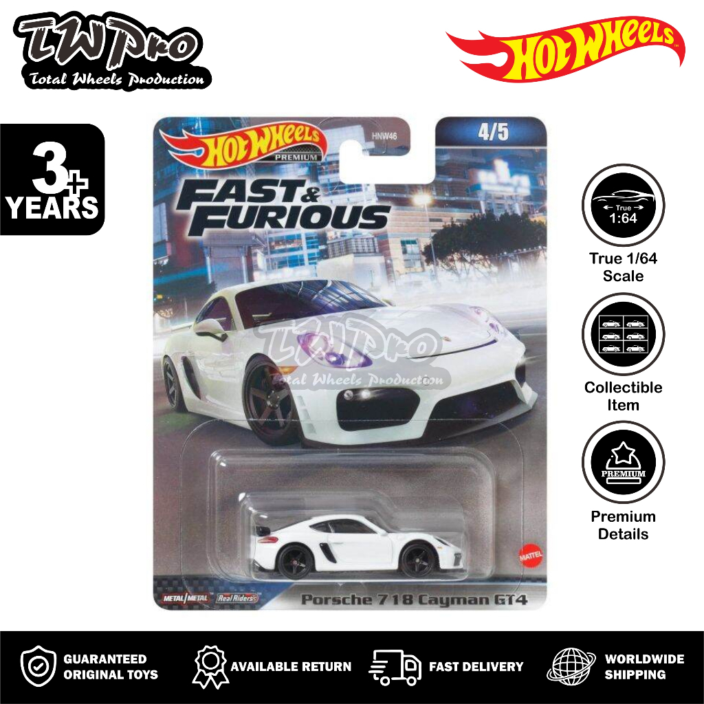 Hot Wheels Fast & Furious Premium 718 Porsche Cayman GT4 - Putih - Collector - White