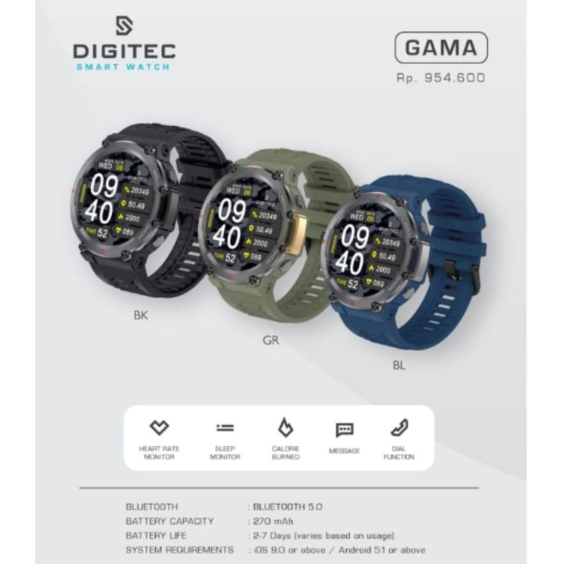 Jam Tangan Pria Smart Watch Digitec GAMA Original SW Strap Rubber