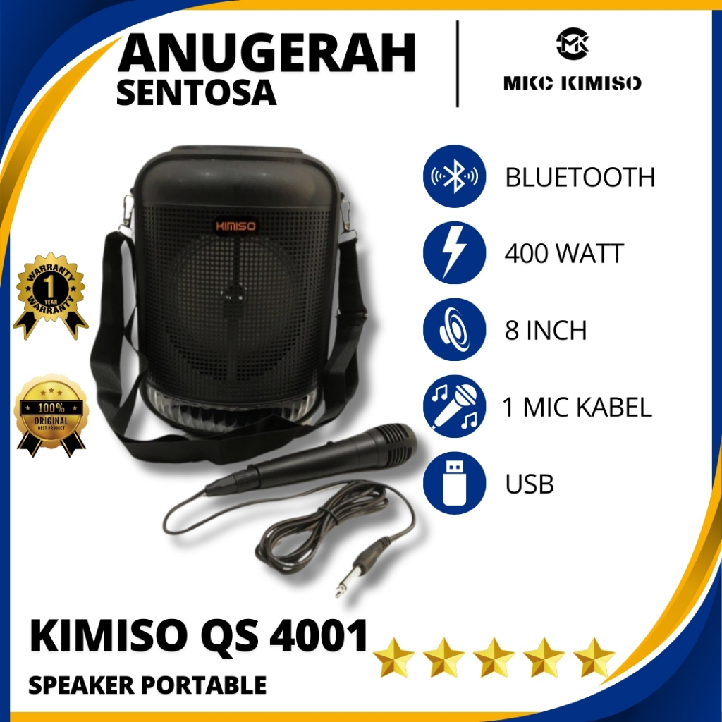 Speaker Aktif Portable Wireless Bluetooth Kimiso QS 4001 Ukuran 8 Inch