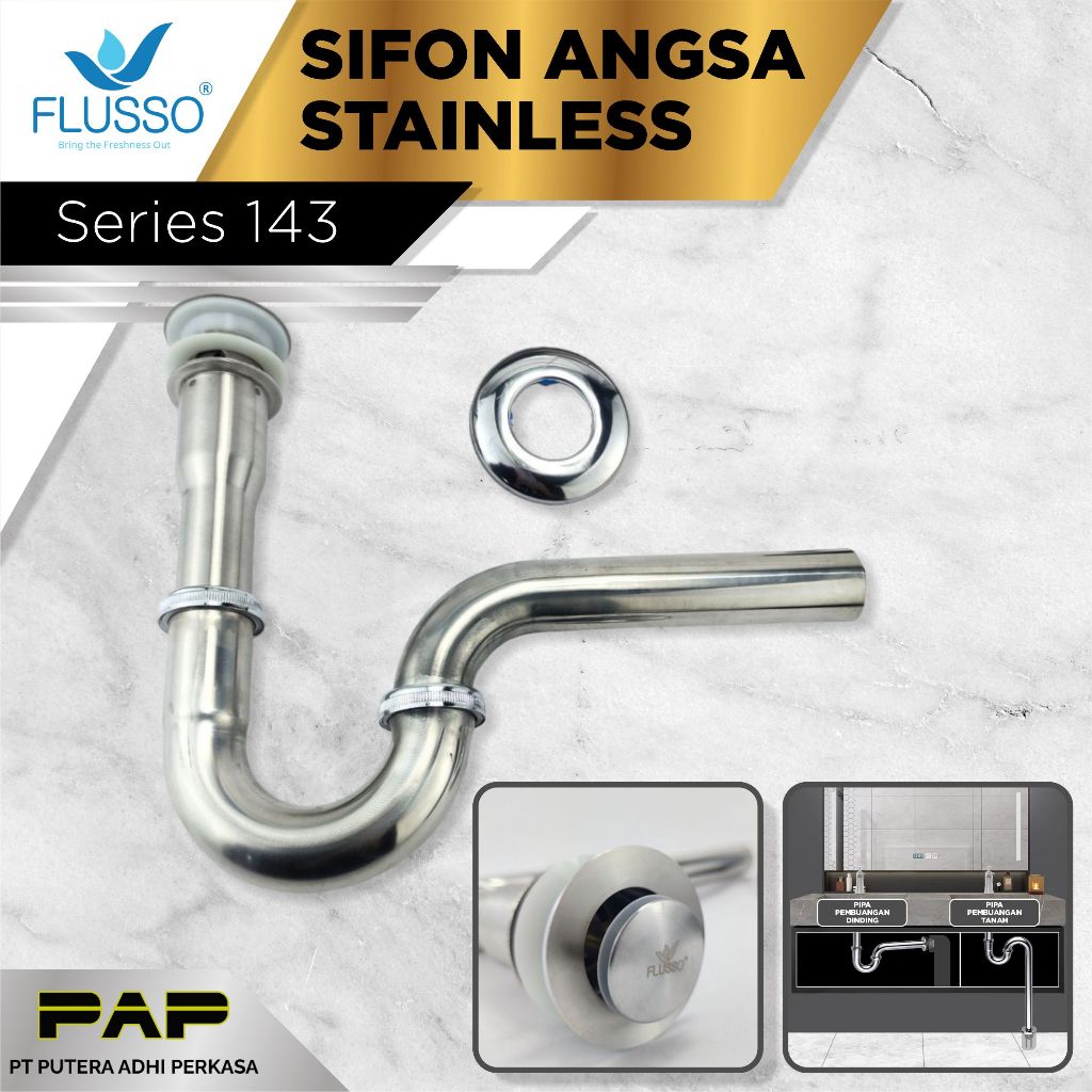 Sifon Leher Angsa Wastafel Pop Up / Siphon Wastafel Stainless / Pipa Pembuangan Wastafel Flusso 143
