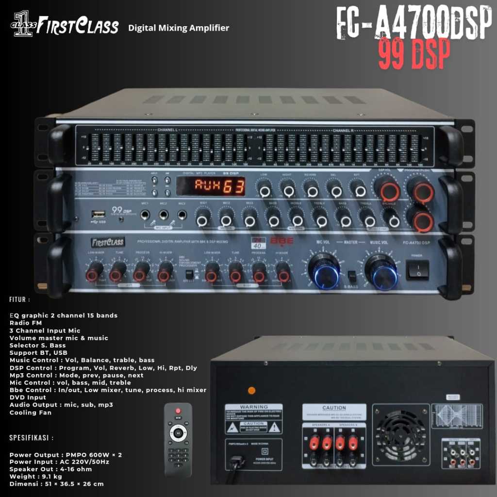PROFESSIONAL DIGITAL AMPLIFIER FIRSTCLASS FCA 4700 DSP BBE PROCESSOR 4700dsp fc a4700 99 dsp effect