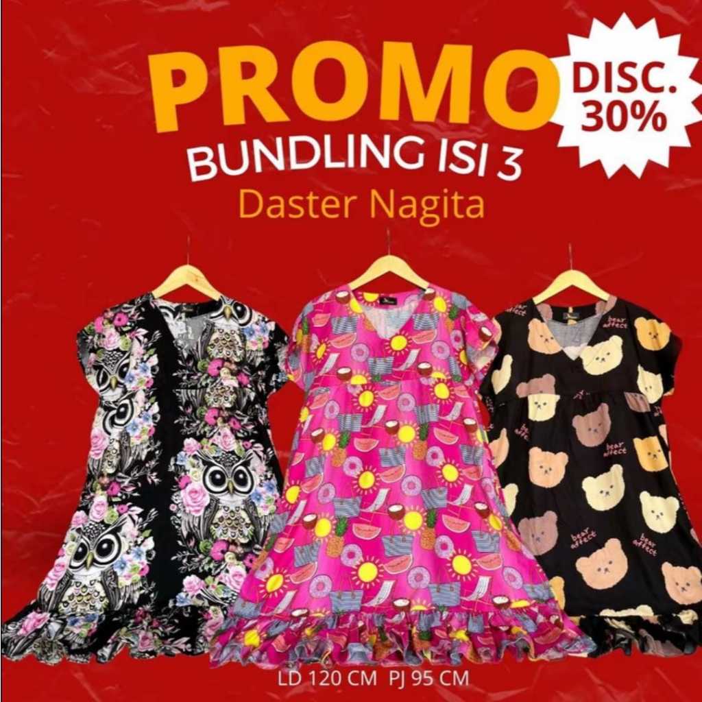 Paket Daster Bundling nagita isi 3 bahan rayon premium grosir termurah konveksi tangan pertama