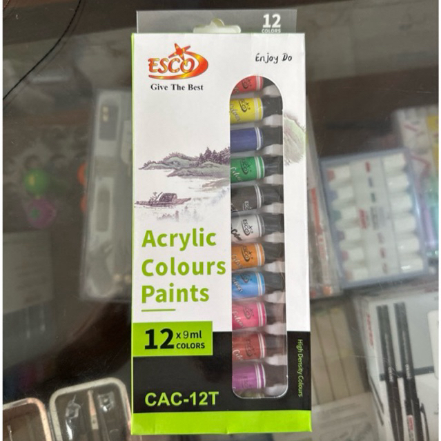 

( 1 set ) Esco Acrylic Color Paint 12 Warna 9 ml / Cat Acrylic Esco warna Neon 12W / Cat Akrilik Esco Murah 12 Color