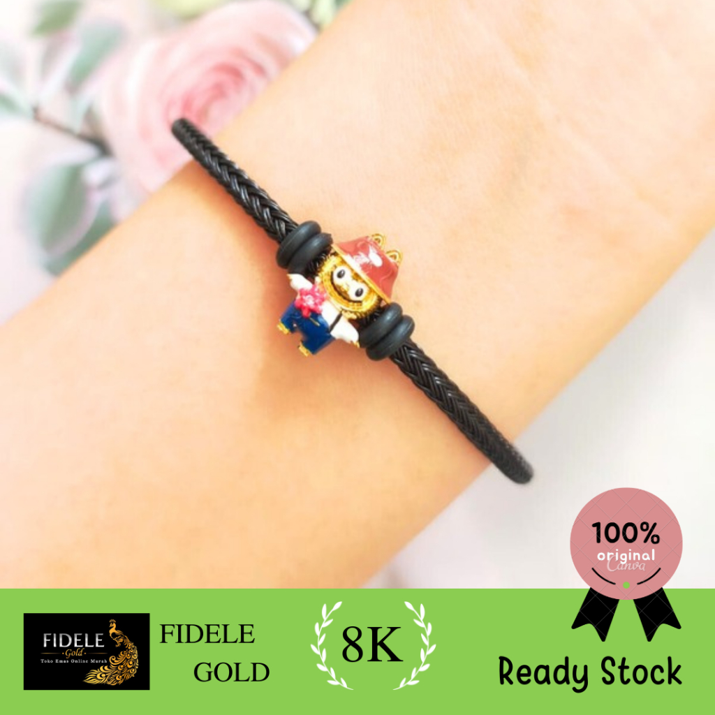 Gelang tali waterproof charm labubu emas ubs gold 375 8karat