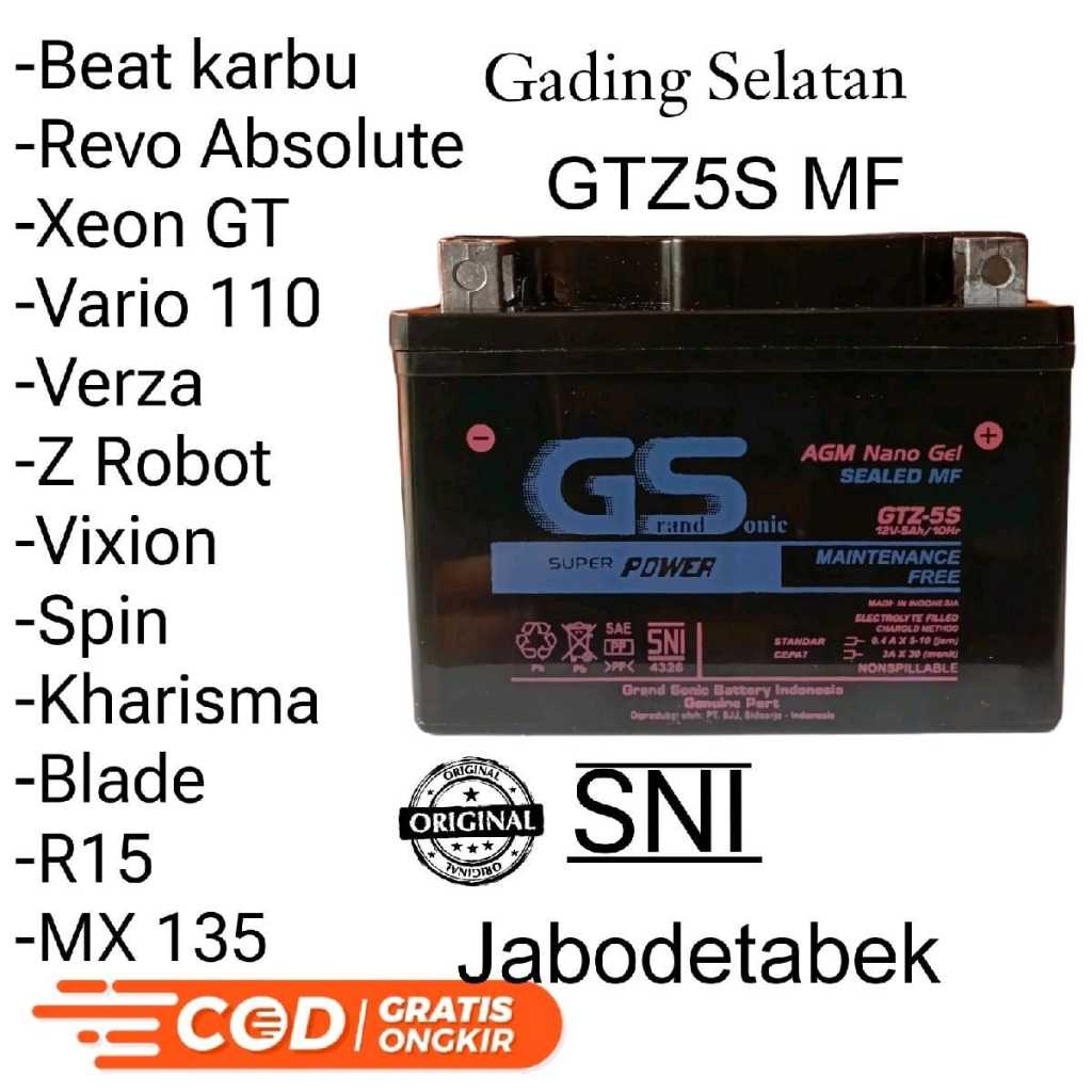 Aki kering BEAT , GS GTZ5S aki motor GS grand sonic