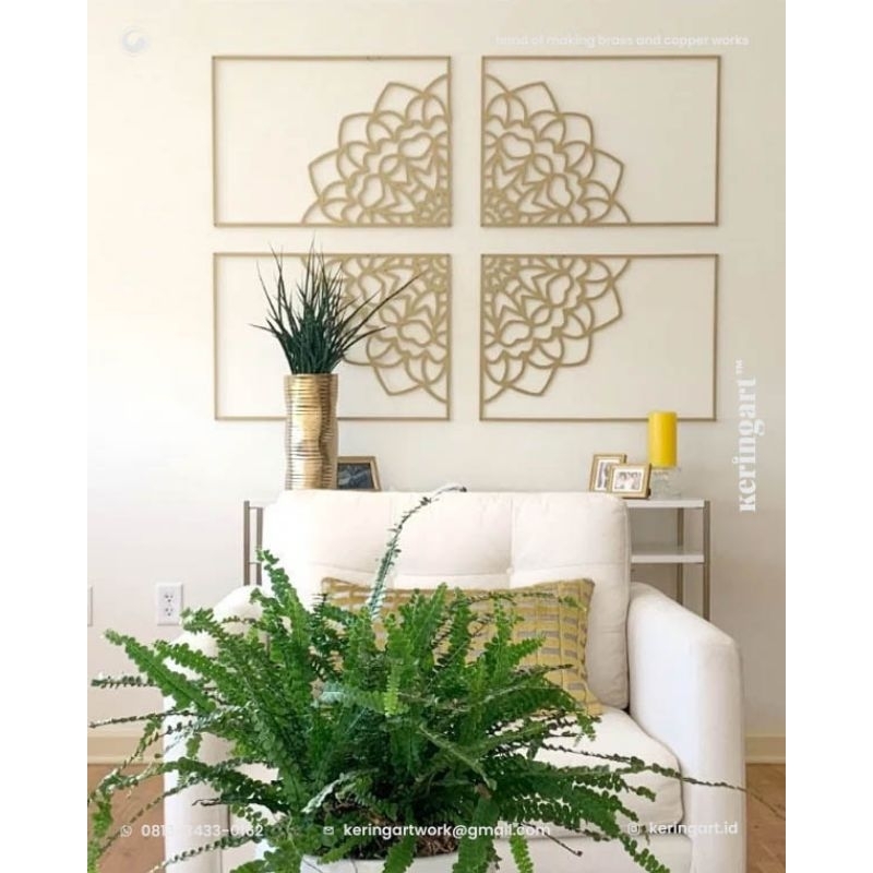 hiasan dinding - wall art - wall decoration - motif bunga bahan tembaga dan kuningan
