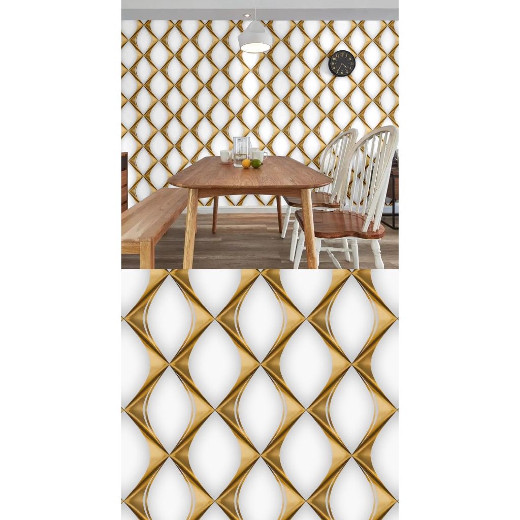 WALLPAPER DINDING KOTAK 3D PUTIH GOLD