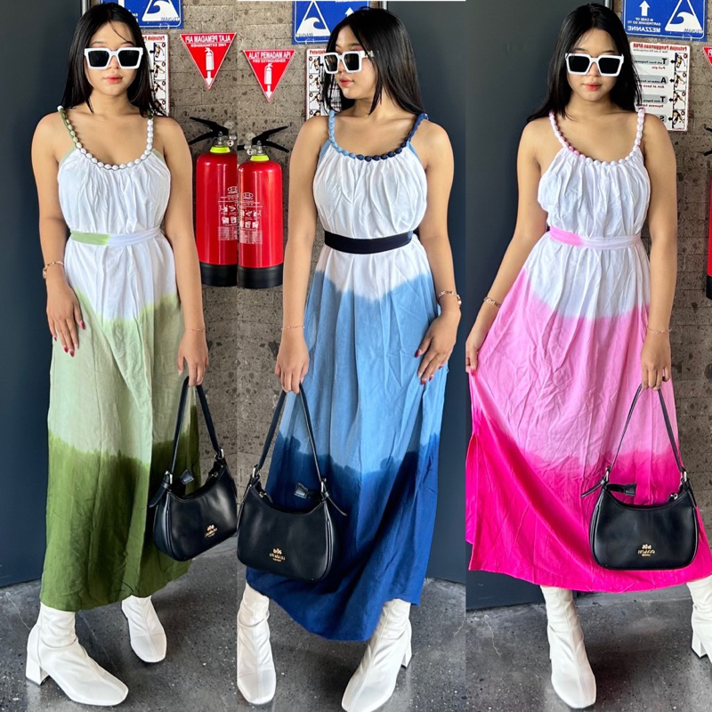 [HOKI]-RAINBOW KOMBINASI LOBEK LONGDRESS JUMBO TALI - Gaun Malam dan bisa pakai Pesta - Dress Jumbo 