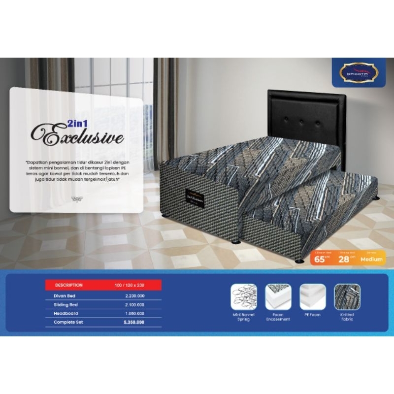 DACOTA SpringBed Anak 120 x 200 - Bed Dorong Anak 2 in 1 Exclusive - Garansi 15Tahun - Medan