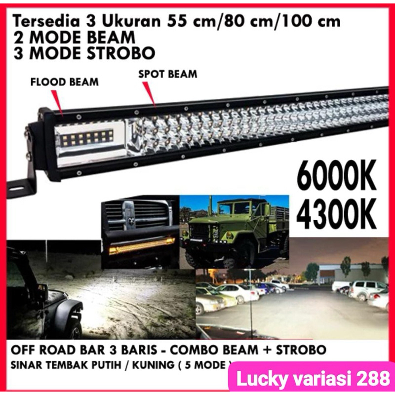SUPER TERANG LED LIGHT BAR LAMPU OFF ROAD LAMPU KABUT LED 55CM 81CM 104CM 2 WARNA PUTIH-KUNING NYALA