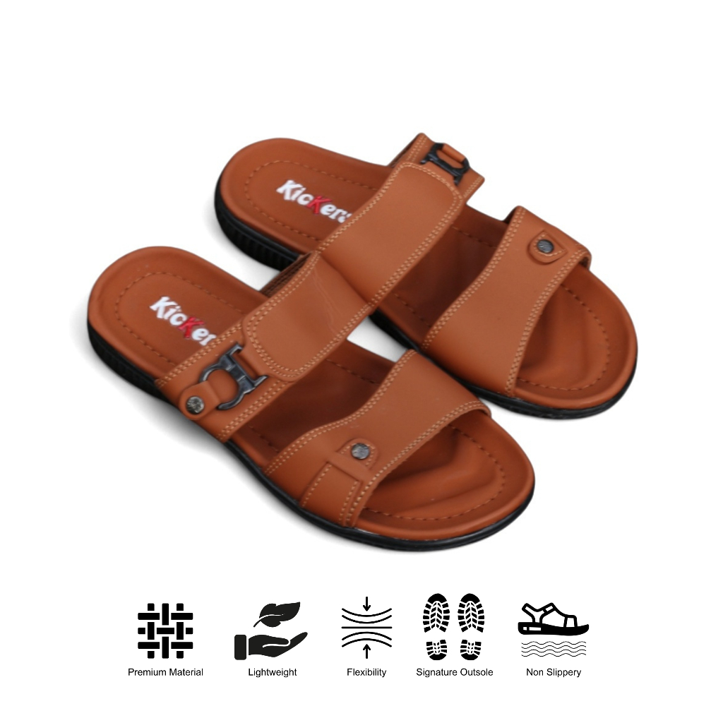 Sandal Selop Cowok Sandal Slop Kulit Pria Model Slide - Sendal Selop Bahan Kulit Berkualitas Anti Li