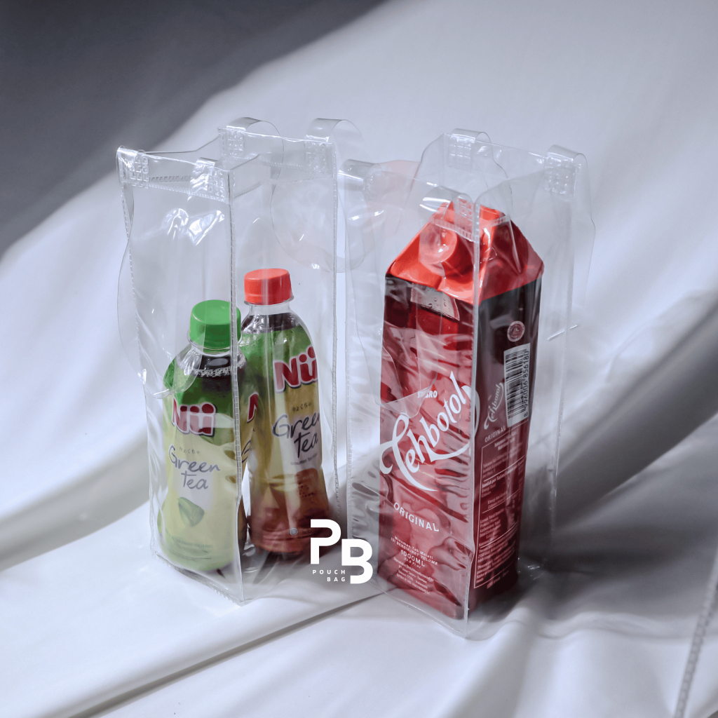 025 GROSIR 1 Liter Tas Mika PVC Polos Goodiebag Kantong Botol Kopi Wine Minuman Air Gelas Kopi Minum