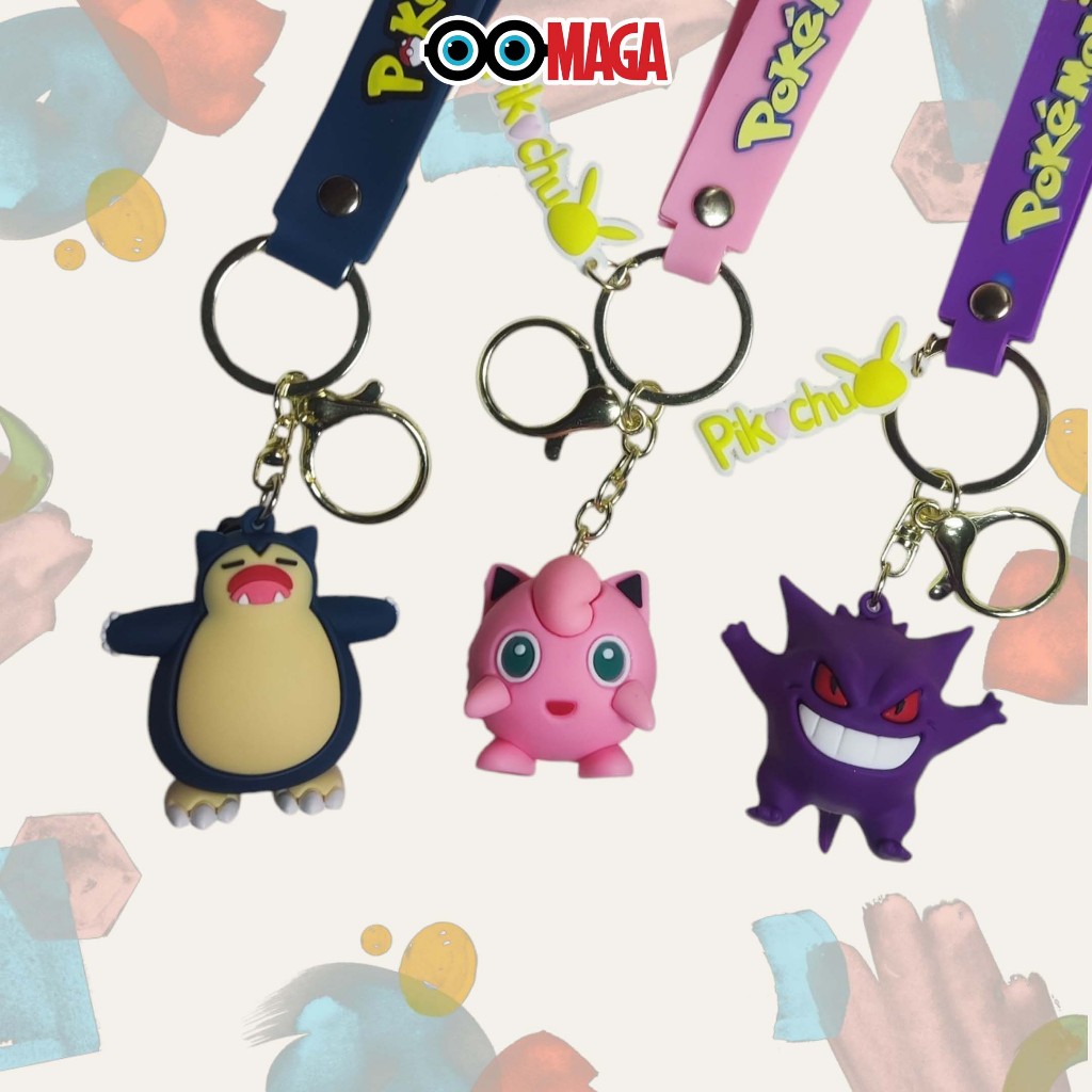 Gantungan Kunci / Keychain Pokemon - Ganci 3D Pikachu Eevee Snorlax Gengar Jigglypuff Lucu Gemoy