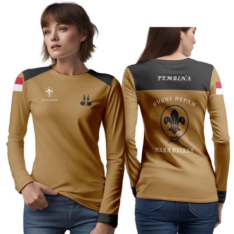 kaos wanita lengan panjang pramuka / baju pembina pramuka sublime 3D terbaru