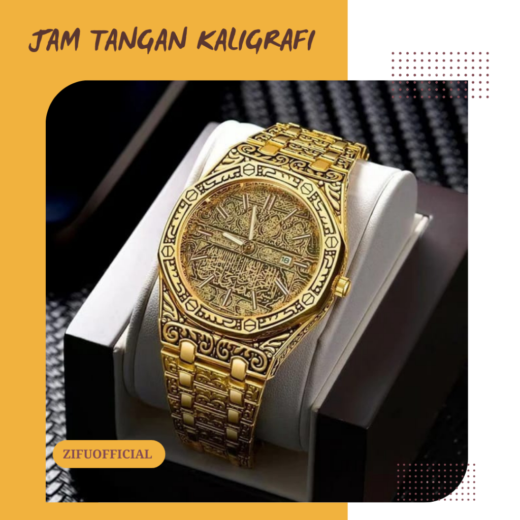 ZIFU ▪︎ Jam Tangan Arab Motif Pintu Ka'bah / Jam Tangan Kaligrafi Arab Disertai Tanggal Aktif / Jam 