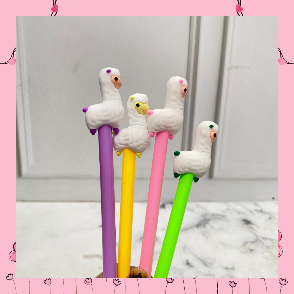 

PULPEN GEL ILAMA PUTIH BOLPEN PEN BALLPOINT UNIK RAINBOW 6 PCS SOUVENIR RANDOM