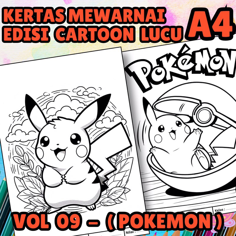 

MEDIA KERTAS KREATIFITAS MEWARNAI ANAK A4 DENGAN PRINT CETAK BUKAN COPY - MEDIA WARNA KARACTER KARTUN LUCU - CARTOON POKEMON -MAINAN CIKARANG