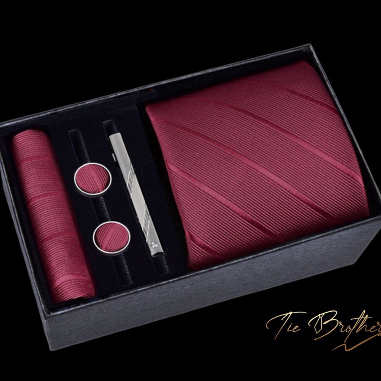 KODE X48V gift set garis stripes merah red isi dasi panjang long tie pria pocket square handkerchief
