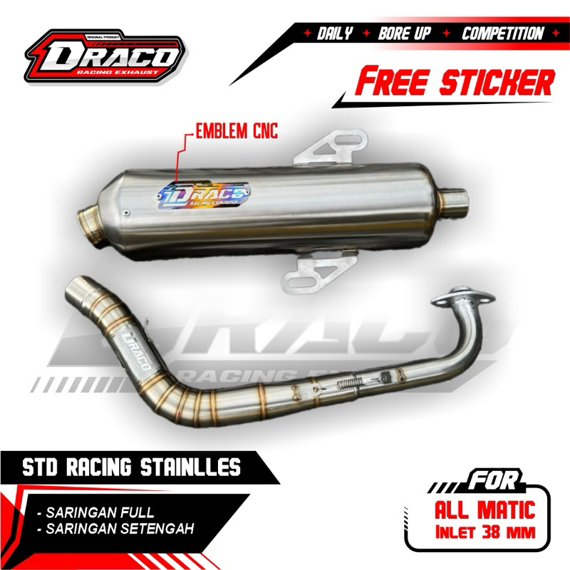 Knalpot std Racing Draco stainlles inlet 38 AEROX NEW VARIO 125 NEW