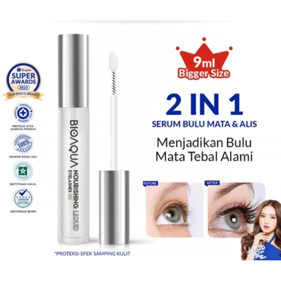 BIOAQUA EyeLash Serum Bulu Mata dan Alis BPOM Halal 9ml Pelentik Bulu Mata Serum Penumbuh Bulu Mata 