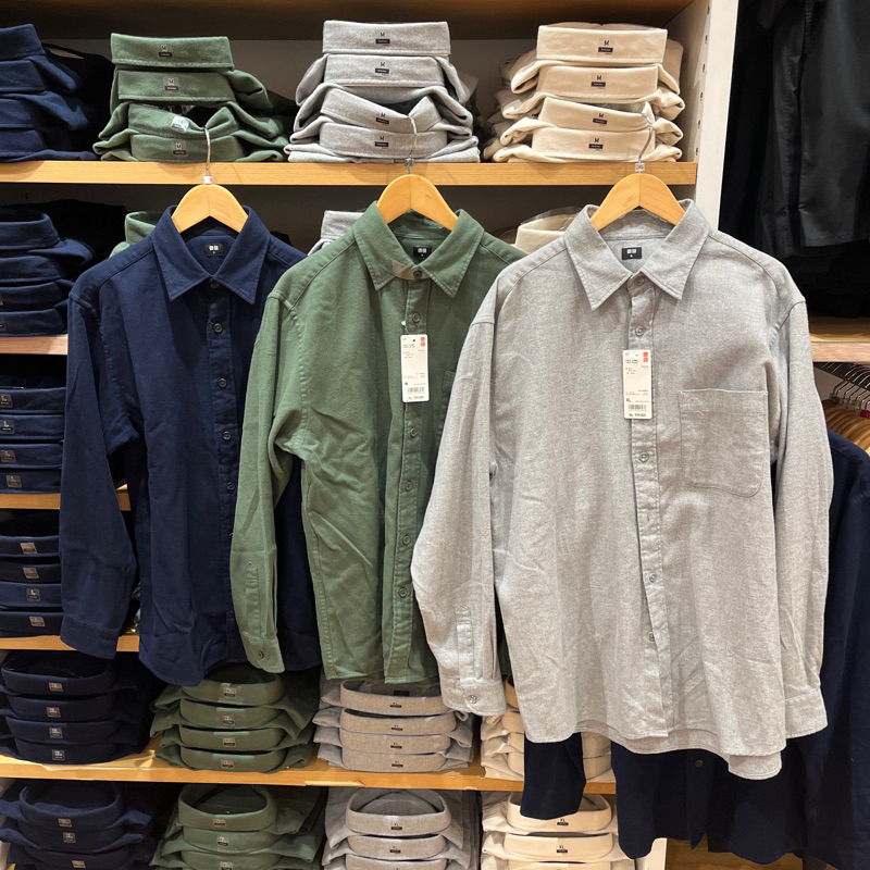 kemeja flanel lengan panjang polos cowok uniqlo