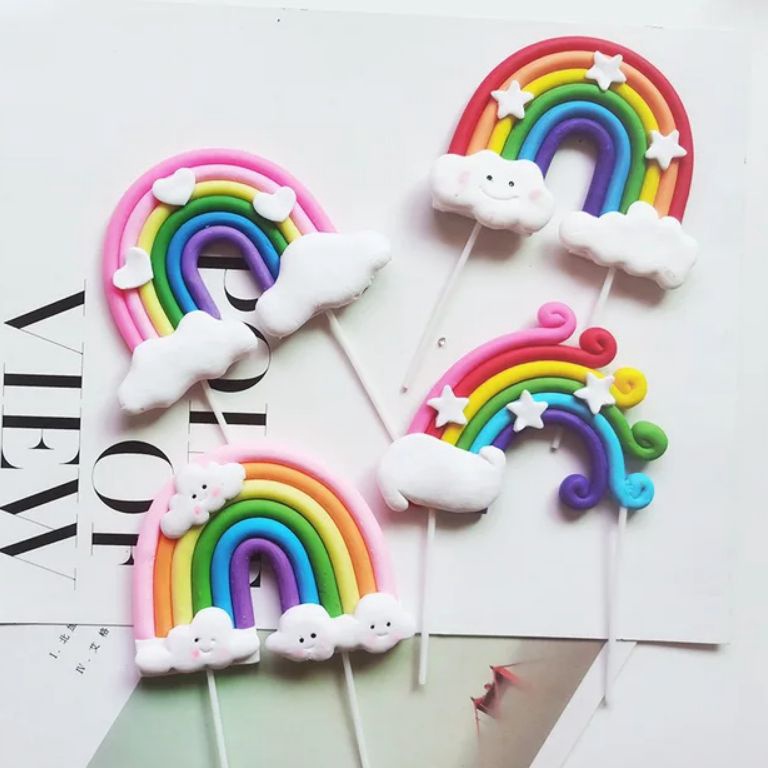 Promo Ngetrend cake topper hiasan kue clay pelangi topper pelangi awan unicorn